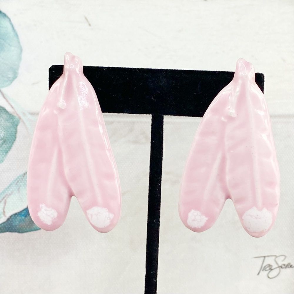 Pink Ceramic Feather Earrings